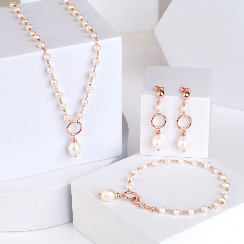 Set cercei, colier si bratara argint roz Pearls Essence-50