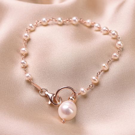 Sterling Silver pink Bracelet Pearls Essence
