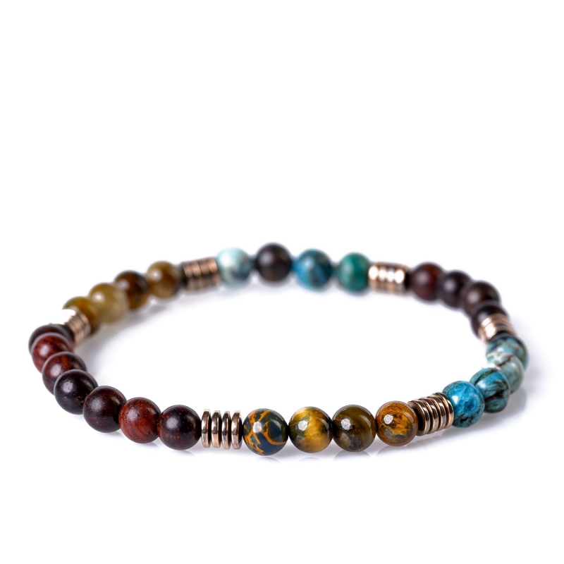 Set bratari barbati Cool Men cu snur, hematit barell maro si Slip opal, pietersit, lemn, hematit