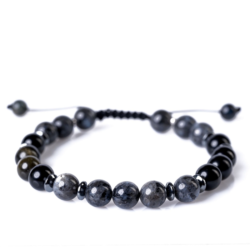 Gift Sterling silver bracelets Cool Men cu snur, onix mat, lava, hematit and Cool Men cu snur, labradorit, obsidian