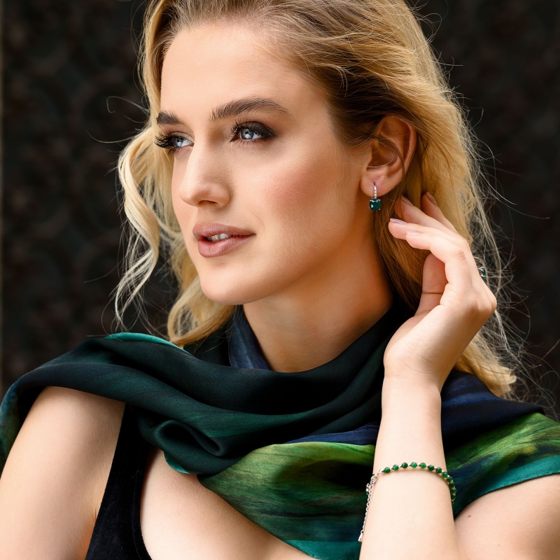 Set Esarfa matase That Special Place green si Bratara Touch jad verde fatetat, argint