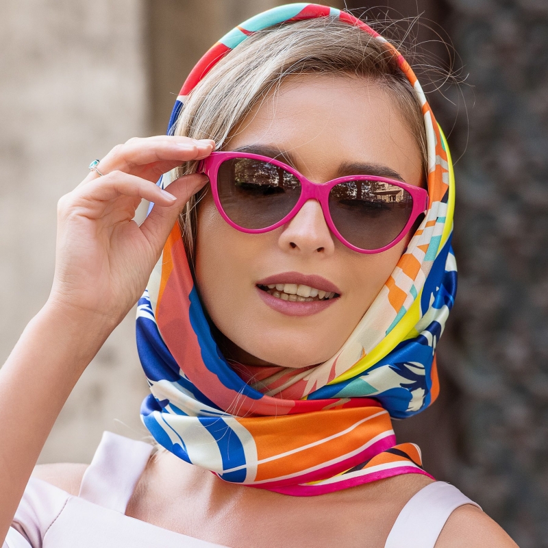 Set Esarfa matase Flower Kiss orange si Colier argint Blue Tanzanite Cat Eye