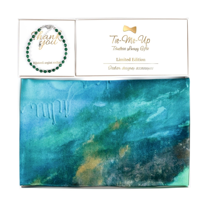 Gift Silk scarf That Special Place green and Slip Sterling Silver Bracelet Emerald green jade