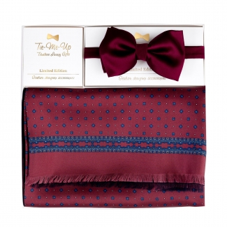 Gift Men's silk and wool scarf Uomo Florenta bordeaux and Bordo silk bow tie