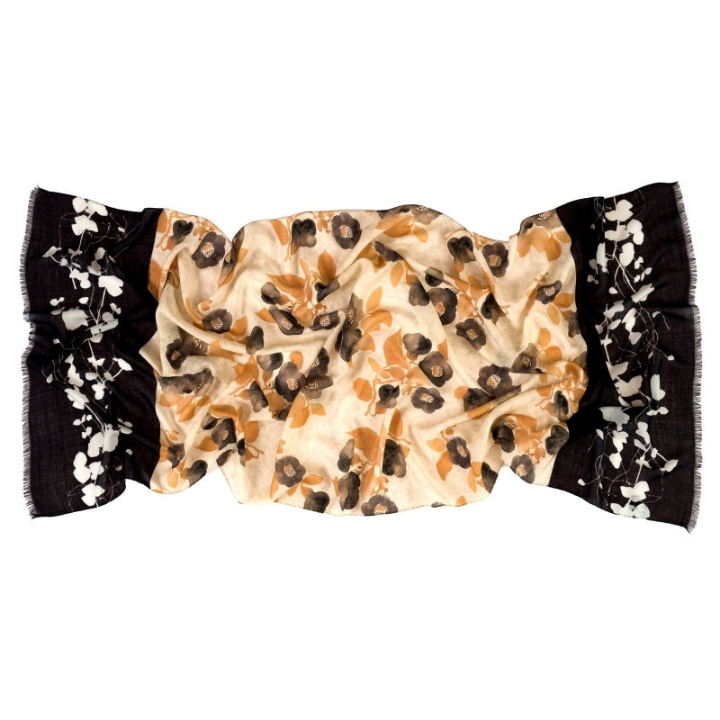 Wool shawl Flowers Brown