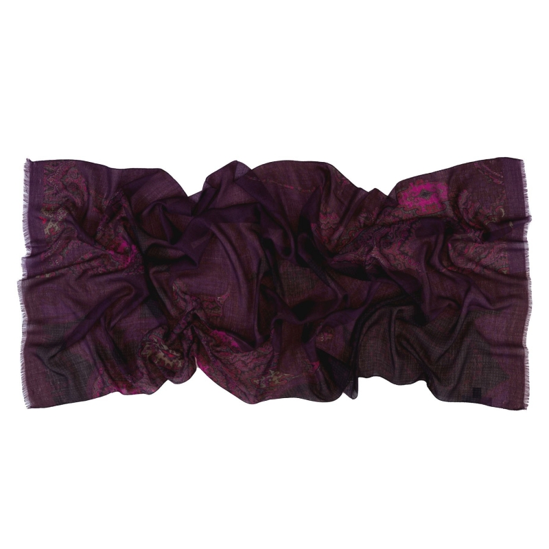 Wool unisex shawl Paisley Bordo