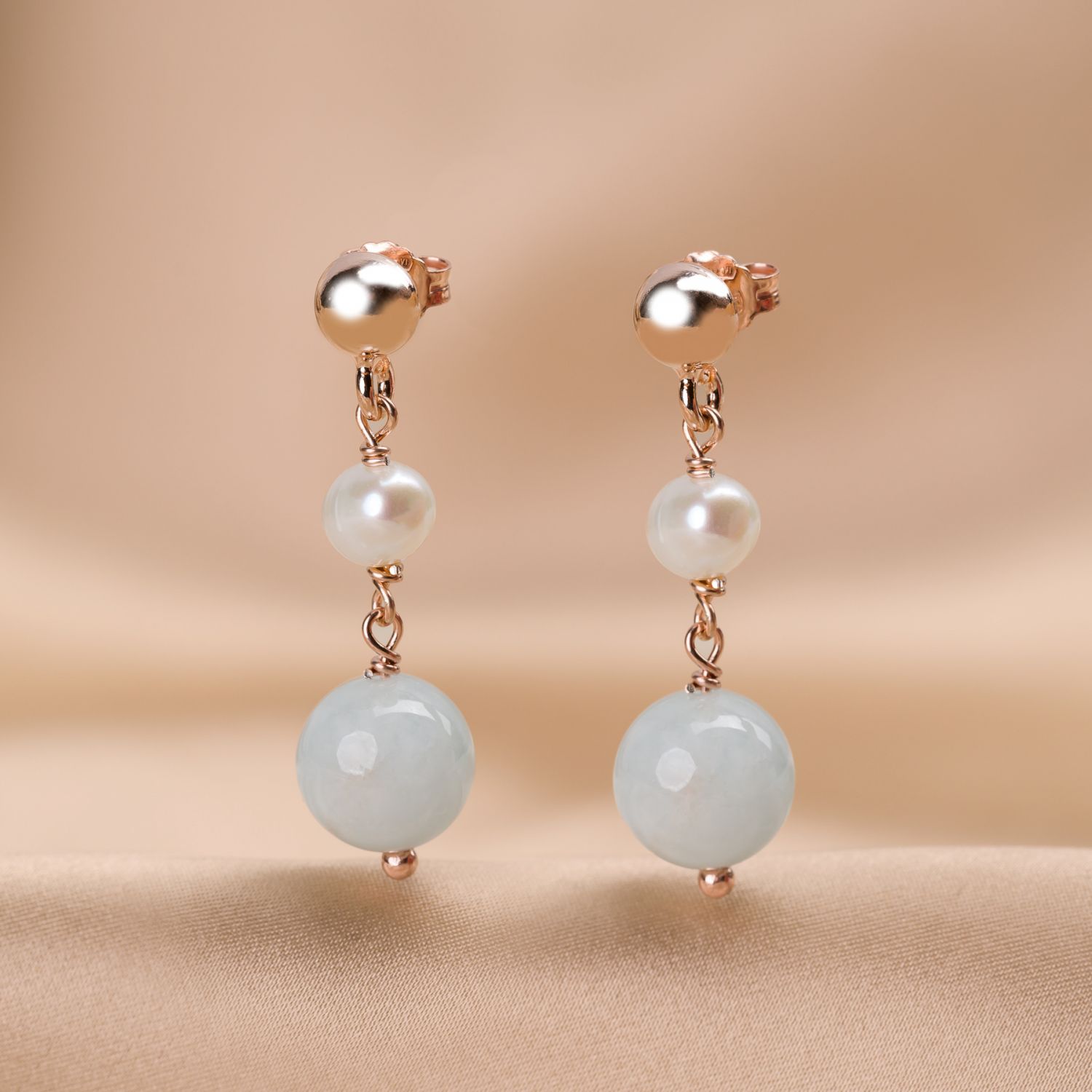 Sterling Pink Silver Earings pearls and morganite