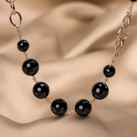Sterling Pink Silver Necklace black agate, 48 cm