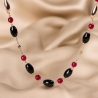 Colier argint roz agate negre, jad rosu