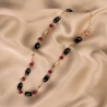 Colier argint roz agate negre, jad rosu