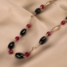 Colier argint roz agate negre, jad rosu