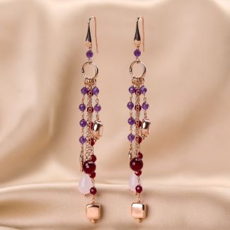 Sterling Pink Silver Earings Venezia pink quartz, agate, amethyst
