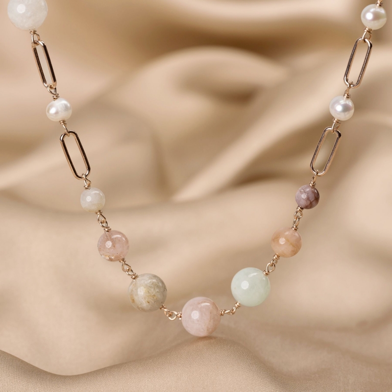 Sterling Pink Silver Necklace morganite, pearls