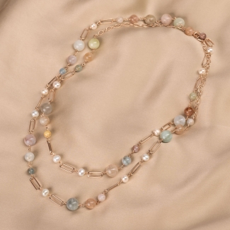 Sterling Pink Silver Necklace morganite, pearls