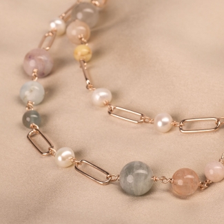 Sterling Pink Silver Necklace morganite, pearls
