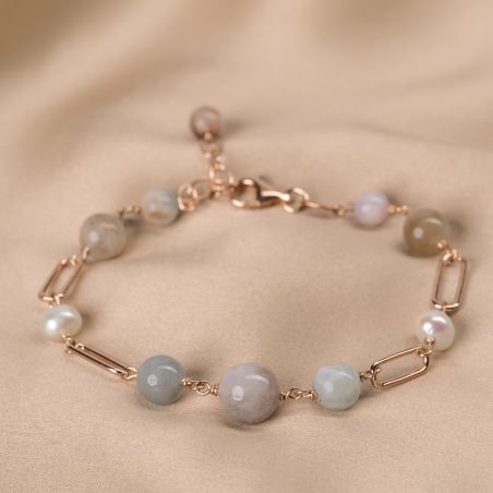 Sterling Pink Silver Bracelet morganite, pearls