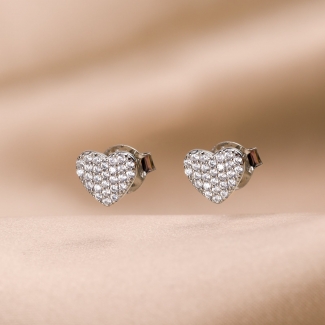 Cercei argint Little Hearts white