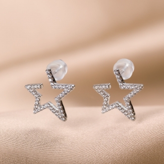 Sterling Silver Earings Asymmetric Star