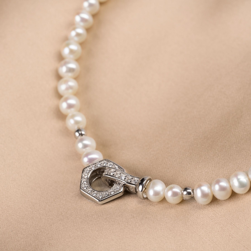 Sterling Silver Necklace Grace with cultured pearls