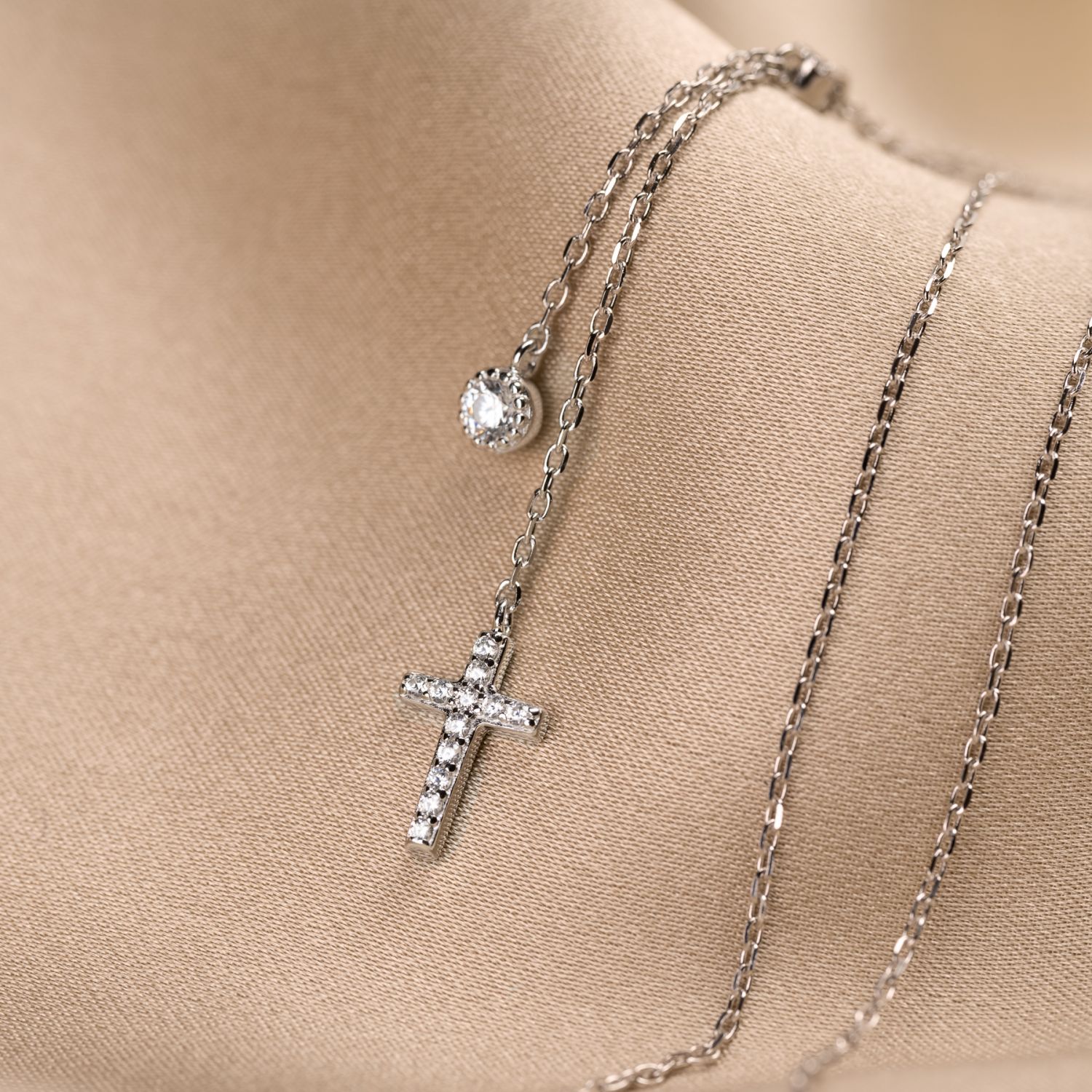 Sterling Silver Necklace Faith Cross zirconia