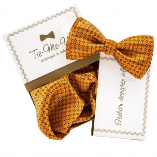 GIFT: Set handkerchief silk bow tie orange circles