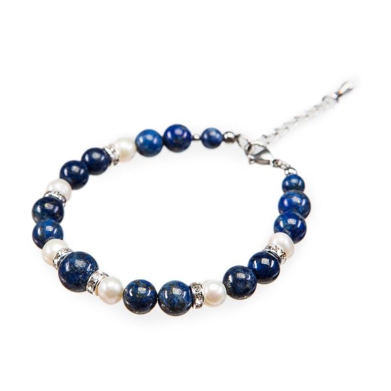 Lapis lazuli and white pearls bracelet