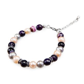  Purple lace agate and pearls bracelet