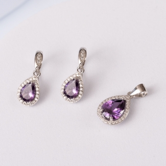Sterling Silver Earings and Pendant Lavanda Drop