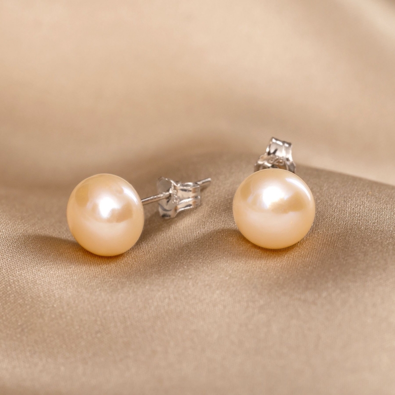 Sterling Silver Earrings Minimal M Peach Pearls