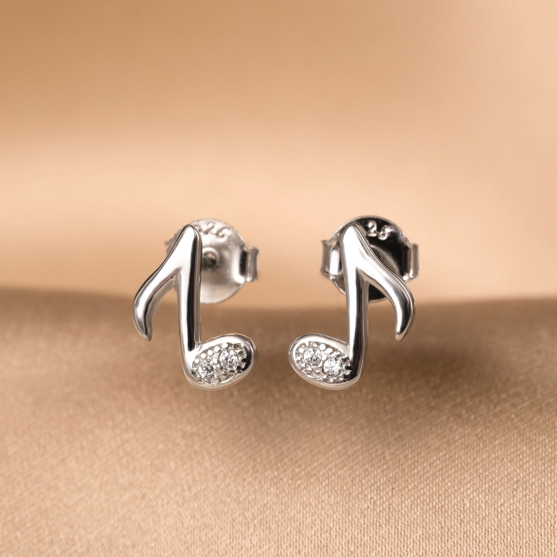 Sterling Silver Earrings Minimal Music Notes