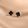 Sterling Gold Silver Earrings Minimal Black Flower