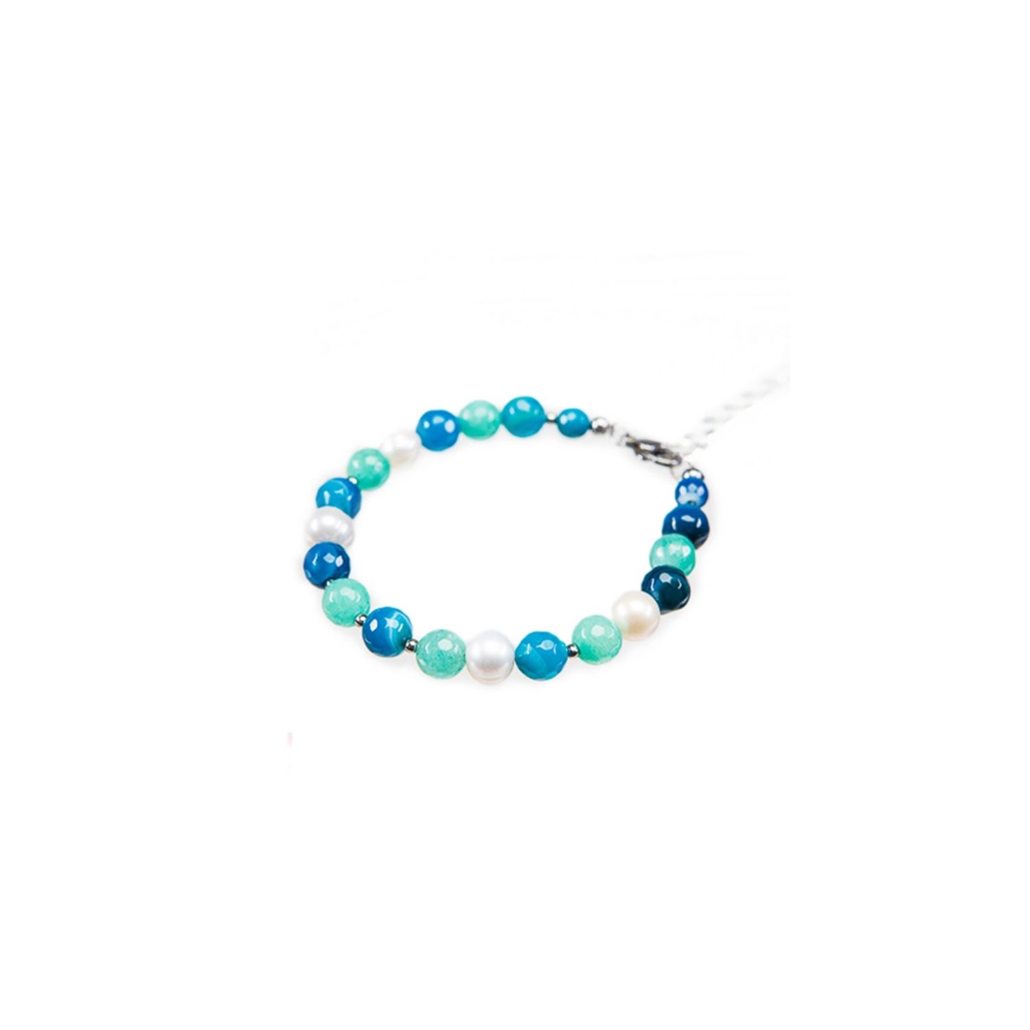 Blue agate bracelet, turquoise and pearls
