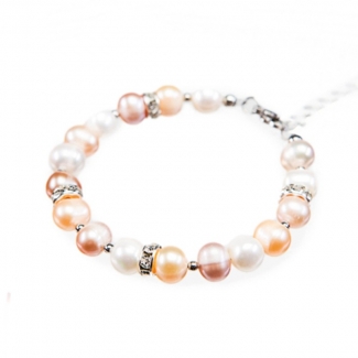 Bracelet with pearls in three colors and rhinestone
