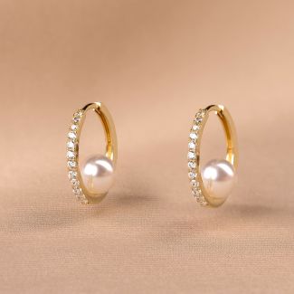 Sterling Silver Earrings Creole Pearl gold