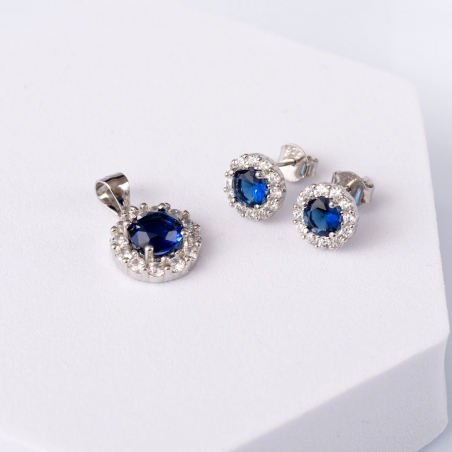 Cercei si pandant argint Royal Blue rotund