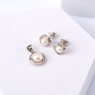 Sterling Silver Earrings and Pandant set Pure Pearls