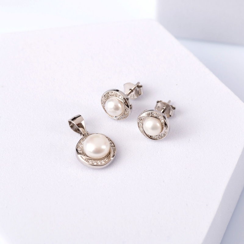 Sterling Silver Earrings and Pandant set Pure Pearls