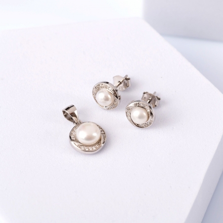 Sterling Silver Earrings and Pandant set Pure Pearls