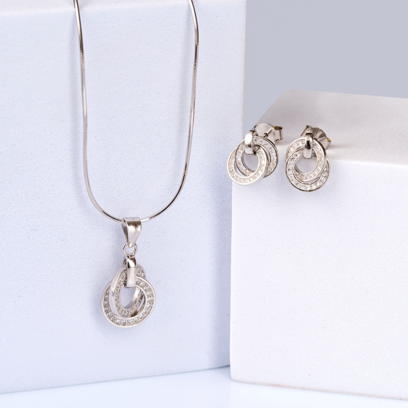 Set argint cercei, pandant si lant 40 cm Love is Forever