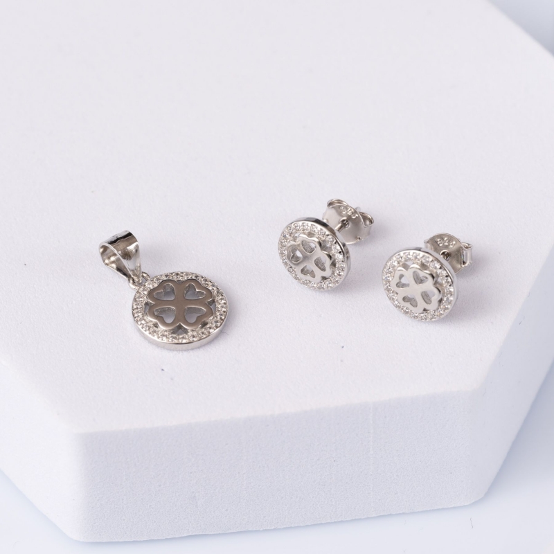 Sterling Silver Earrings, pandant and necklace 40 cm Time for Luck