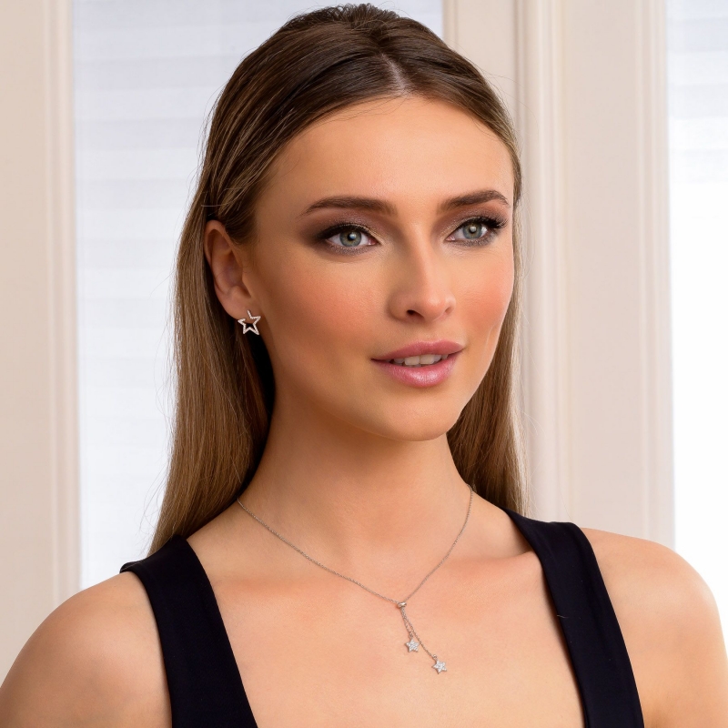 Sterling Silver Earings Asymmetric Star