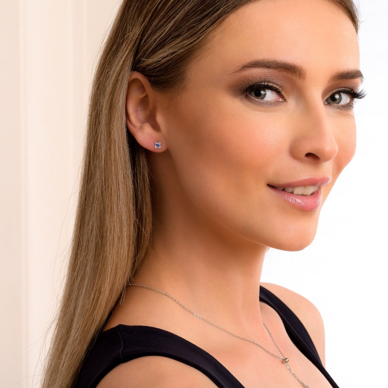 Sterling Silver Earrings Minimal blue flower