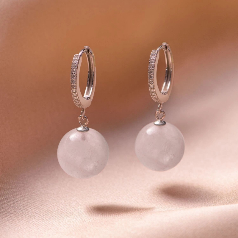 Cercei argint New Look cuart roz