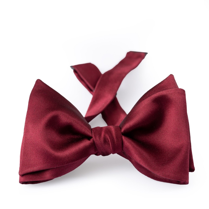 Papion Self-Tie matase naturala bordo