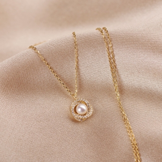 Colier argint Flower Pearl