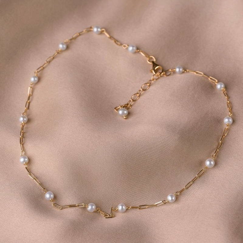 Sterling Silver Bracelet Special Moments white pearls gold