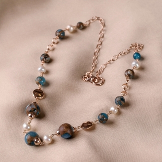 Sterling Silver Necklace Terra bronz agate, turcoaz