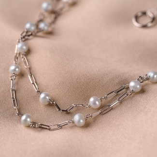Sterling Silver Necklace long  Special Moments white pearls