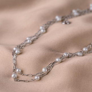 Sterling Silver Necklace long  Special Moments white pearls