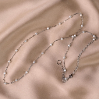 Sterling Silver Necklace long  Special Moments white pearls